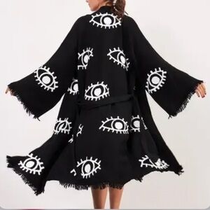 Black Kimono with White Sunburst Design
